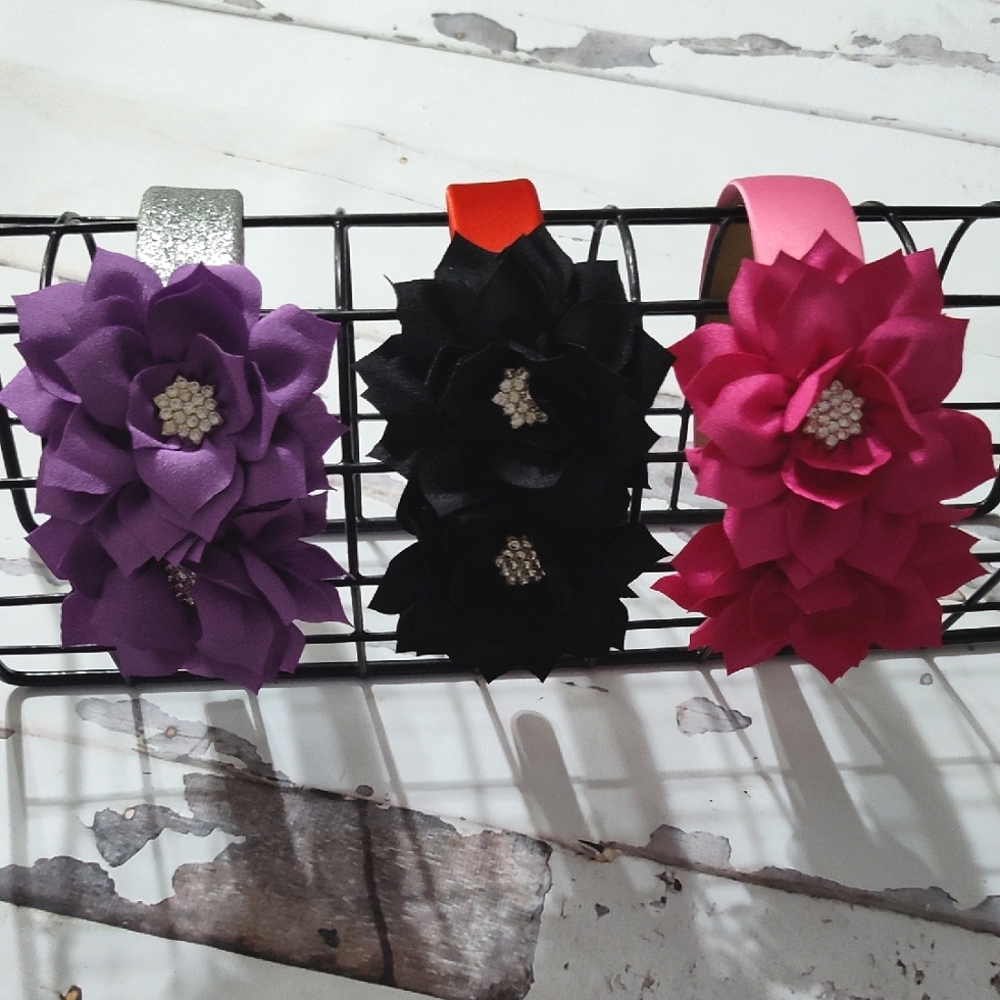 Flower Headbands in Purple, Black, and Pink Kid Headbands